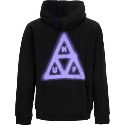 Schwarzer Hoodie mit Reißverschluss und Kordelzug , Herren, Größe: L - HUF - Modalova