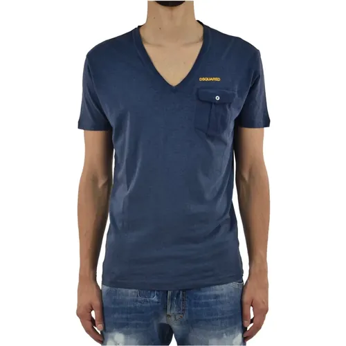 Blaues Logo T-Shirt für Männer - Dsquared2 - Modalova