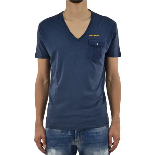 Blaues Logo T-Shirt für Männer , Herren, Größe: XS - Dsquared2 - Modalova