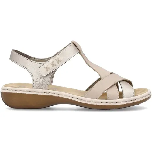 Beige Casual Flache Sandalen Damen , Damen, Größe: 39 EU - Rieker - Modalova