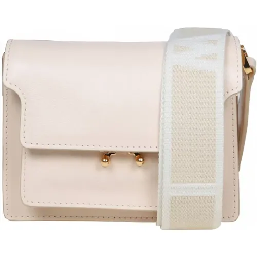 Cream Tumbled Leather Shoulder Bag , female, Sizes: ONE SIZE - Marni - Modalova