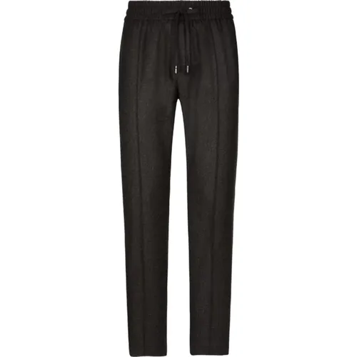 Charcoal Grey Wool Track Pants , male, Sizes: L, XL - Dolce & Gabbana - Modalova