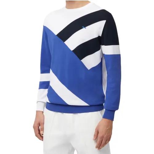 Blue Striped Cotton Crewneck Sweater , male, Sizes: S - Harmont & Blaine - Modalova