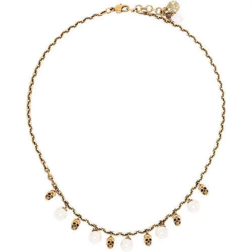 Golden Pearl Swarovski Skull Necklace , female, Sizes: ONE SIZE - alexander mcqueen - Modalova