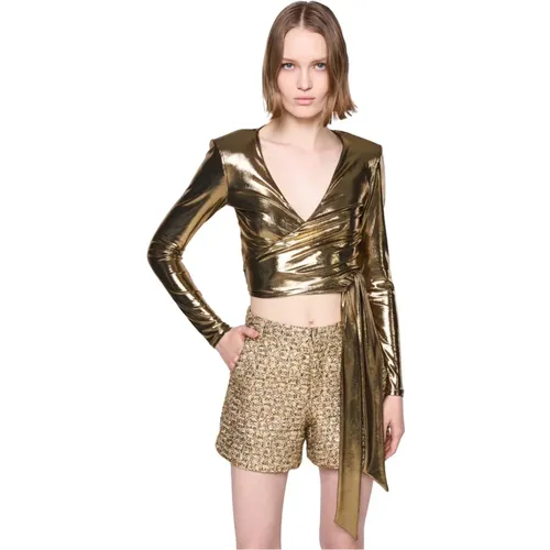 Metallic Gold Langarm Crop Top - Silvian Heach - Modalova