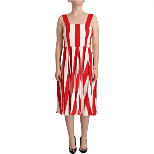 Weißes und Rotes Gestreiftes Midi A-Linien Kleid - Dolce & Gabbana - Modalova