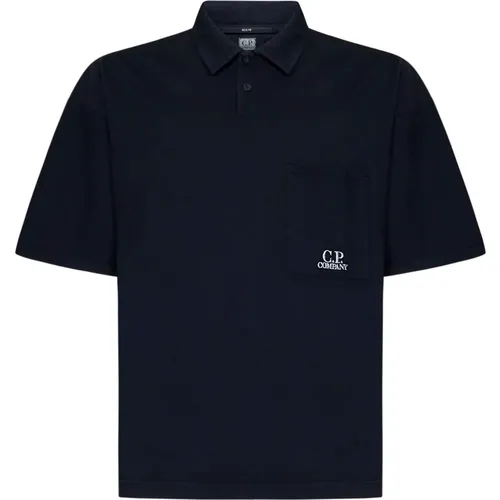 Blaue T-Shirts und Polos mit kontrastierender Logo-Stickerei , Herren, Größe: M - C.P. Company - Modalova