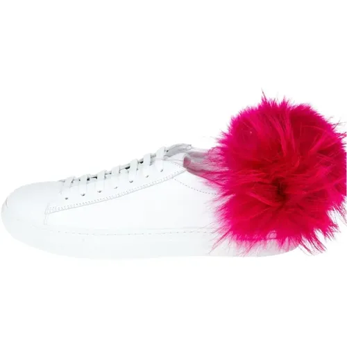 Fur Pom Pom Sneakers - Sk023E , female, Sizes: 7 UK, 5 UK, 8 UK, 6 UK - Mr&Mrs Italy - Modalova