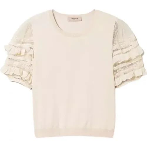Tulle and Lace Sleeve Sweater , female, Sizes: XS - Twinset - Modalova