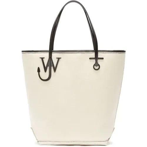 Natural Canvas Tote Bag with Black Leather Trim , male, Sizes: ONE SIZE - JW Anderson - Modalova