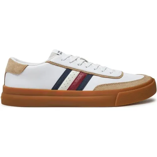 Tricolour Leder Low Top Sneakers , Herren, Größe: 43 EU - Tommy Hilfiger - Modalova