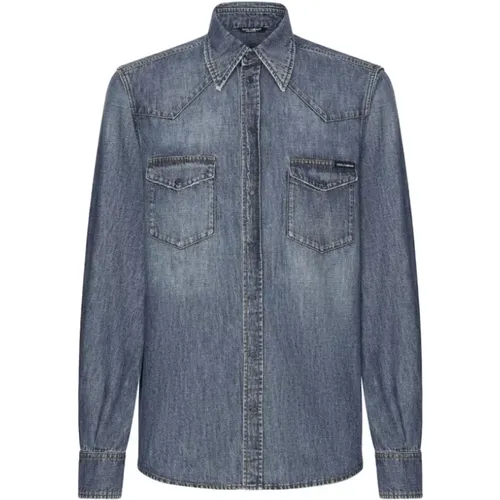 Denim Shirt with Pointed Collar , male, Sizes: M, XL, 2XL - Dolce & Gabbana - Modalova