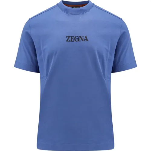 Blaues Baumwoll-Crew-Neck T-Shirt - Ermenegildo Zegna - Modalova