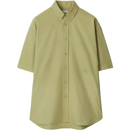 Beige Kurzarm Baumwollhemd mit Stickerei , Herren, Größe: L - Burberry - Modalova