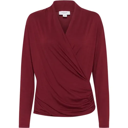 Gedraped Wrap Bluse Tawny Port , Damen, Größe: XS - Saint Tropez - Modalova