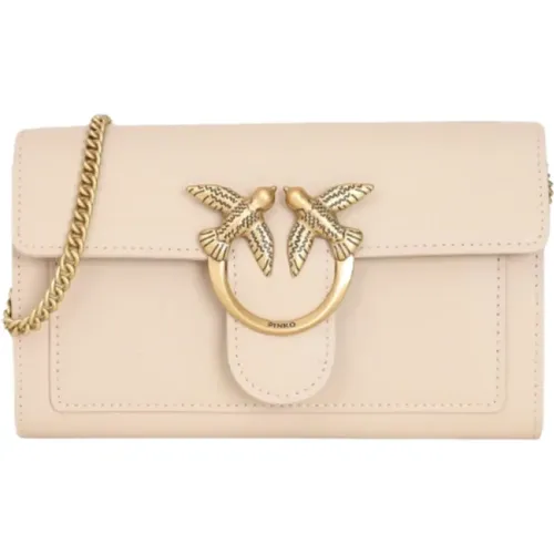 Calfskin Clutch Bag with Love Birds Buckle , female, Sizes: ONE SIZE - pinko - Modalova