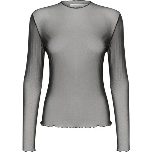 Einfaches Mesh-Top mit langen Ärmeln , Damen, Größe: M - Karen by Simonsen - Modalova