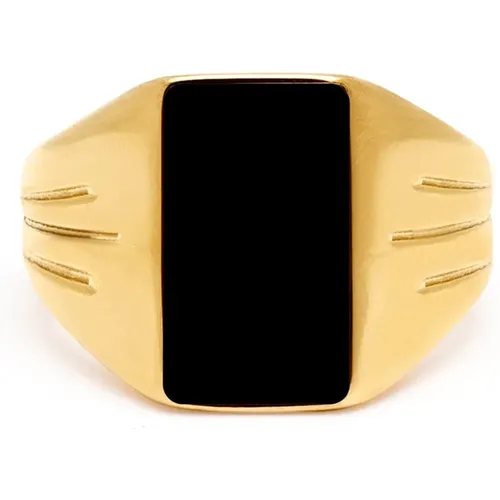 Goldener Quadratischer Siegelring mit Onyx , Herren, Größe: 58 MM - Nialaya - Modalova