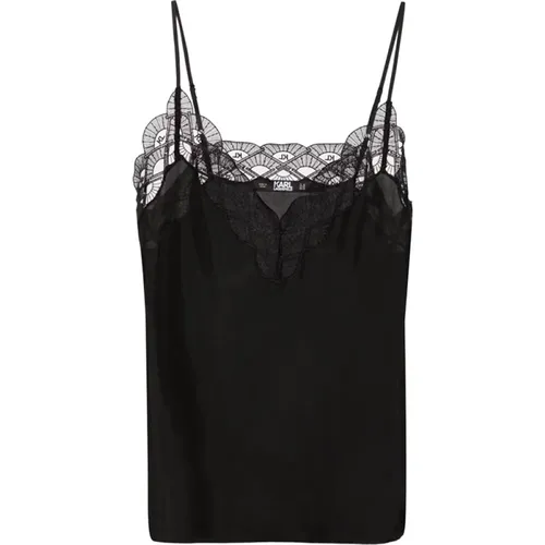 Silk Lace Trim V-Neck Top , female, Sizes: S - Karl Lagerfeld - Modalova