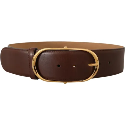 Brauner Leder Gold Metall Oval Gürtel , Damen, Größe: 75 CM - Dolce & Gabbana - Modalova