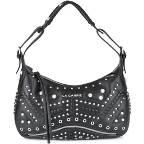 Leather Shoulder Bag with Studs and Rhinestones , female, Sizes: ONE SIZE - La Carrie - Modalova