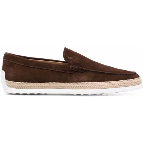 Suede Moccasin with Rubber Heel Detail , male, Sizes: 10 UK, 9 1/2 UK, 7 UK, 6 1/2 UK, 11 UK, 8 UK, 6 UK, 7 1/2 UK, 9 UK - TOD'S - Modalova