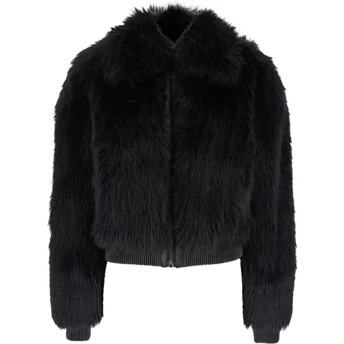 Schwarze Faux Fur Bomberjacke , Damen, Größe: S - Michael Kors - Modalova