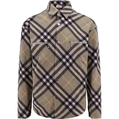 Wool Blend Shirt with Metal Snap Buttons , male, Sizes: M - Burberry - Modalova