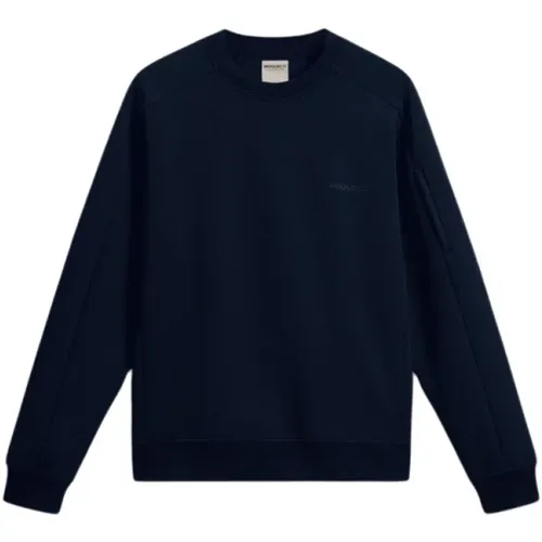 Blaue Tech Crewneck Melton Pullover , Herren, Größe: S - Woolrich - Modalova