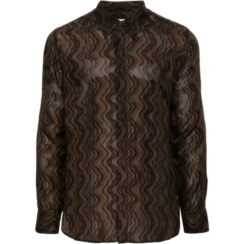 Silk Brown Fitted Shirt Carvie Style , male, Sizes: M - Dries Van Noten - Modalova