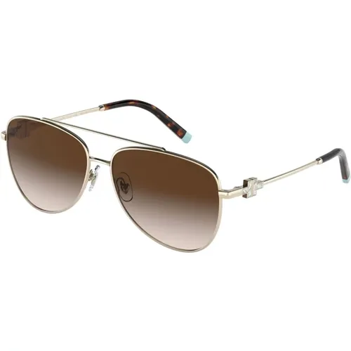 Gold/Brown Shaded Sunglasses , female, Sizes: 59 MM - Tiffany - Modalova