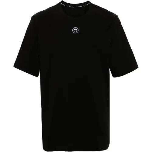 Schwarzes T-Shirt aus Bio-Baumwolle mit Halbmond-Logo - Marine Serre - Modalova