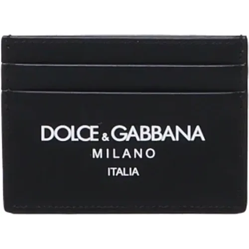 Leather Card Holder with Logo , male, Sizes: ONE SIZE - Dolce & Gabbana - Modalova