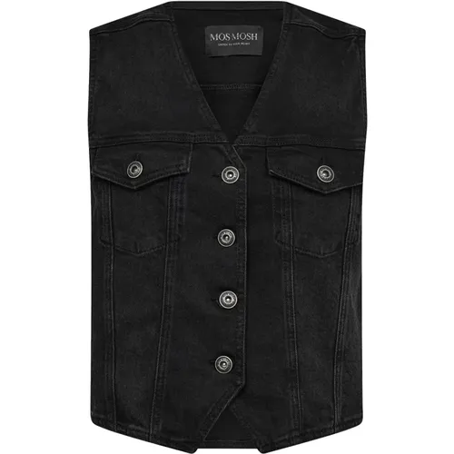 Denim Vest Blazer mit V-Ausschnitt , Damen, Größe: L - MOS MOSH - Modalova