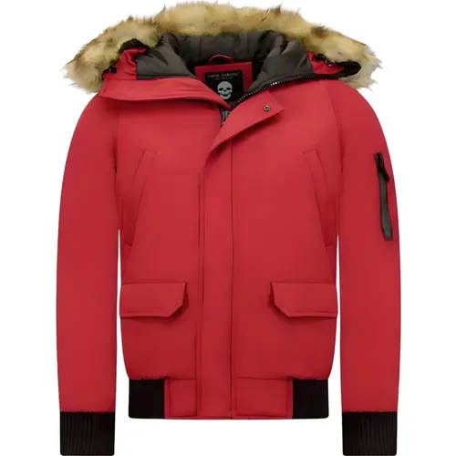 Kurze Herren Winterjacke - Kunstpelzkragen , Herren, Größe: L - Enos - Modalova