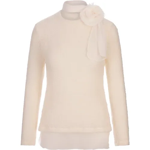 Mohair Knit Top with Floral Detail , female, Sizes: XS, M, L, S, 2XS - Ermanno Scervino - Modalova