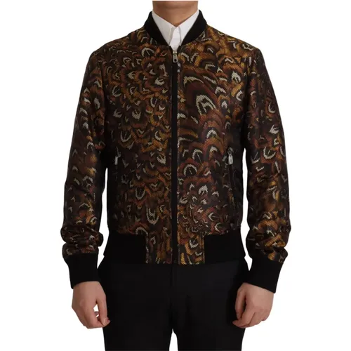 Braune Feder Voll Zip Blouson Jacke - Dolce & Gabbana - Modalova