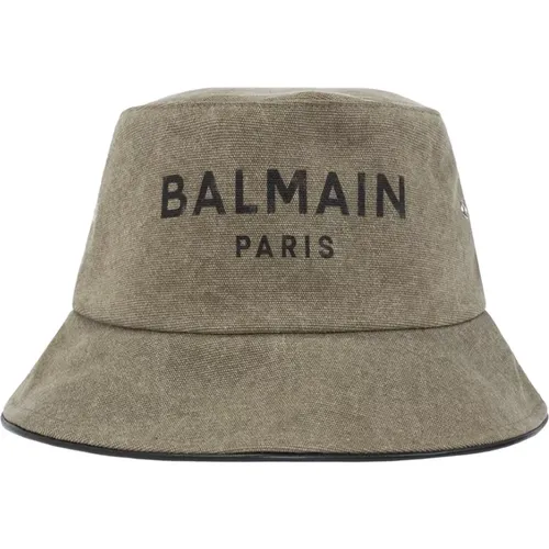 Canvas Leather Piping Bucket Hat , unisex, Sizes: S - Balmain - Modalova