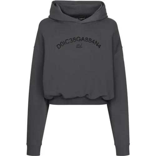 Logo-print cotton grey hoodie , male, Sizes: L, M - Dolce & Gabbana - Modalova