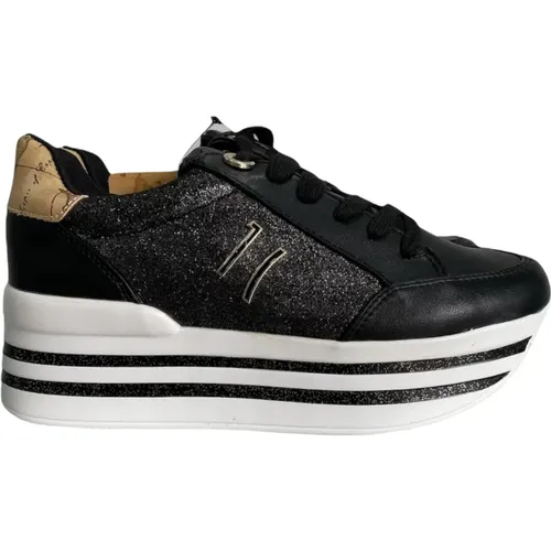 Schwarze Sneaker mit Strass und Plateau - Alviero Martini 1a Classe - Modalova