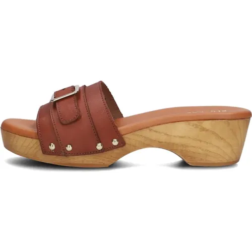 Cognac Leder Mules mit Goldschnalle , Damen, Größe: 37 EU - Red Rag - Modalova