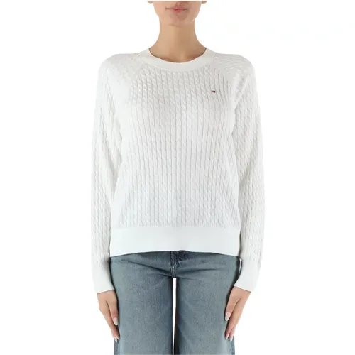 Cotton Cable Knit Logo Sweater , female, Sizes: M, S, XS - Tommy Hilfiger - Modalova