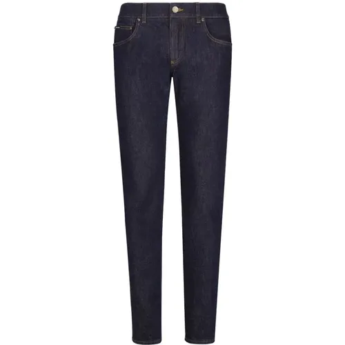 Indigo Slim-fit Stretch Denim Jeans , Herren, Größe: XS - Dolce & Gabbana - Modalova