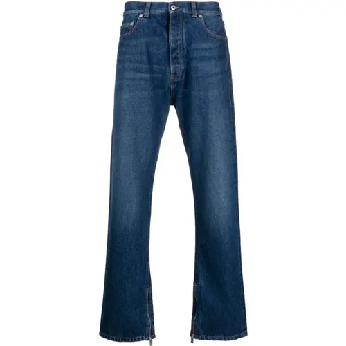 Blaue Jeans mit Logo Patch und Knöchelreißverschlüssen , Herren, Größe: W32 - Off White - Modalova