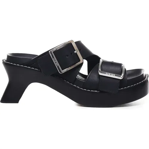 Schwarze Leder Sandalen mit Quadratischer Spitze - Loewe - Modalova