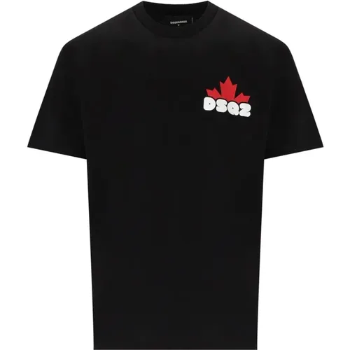 Locker geschnittenes Schwarzes T-Shirt mit Logo-Print - Dsquared2 - Modalova