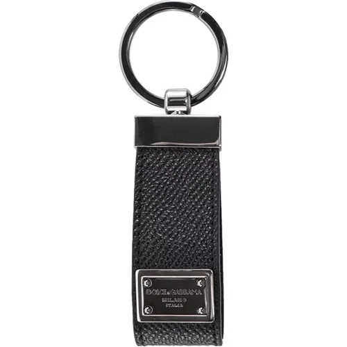 Leder Schlüsselanhänger mit graviertem Logo , Herren, Größe: ONE Size - Dolce & Gabbana - Modalova