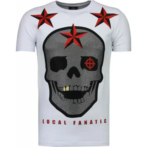 Rauer Spieler Schädel mit Imitationsdiamanten - Herren T-Shirt - 5101W , Herren, Größe: XL - Local Fanatic - Modalova