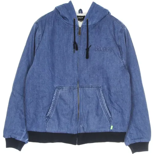 Indigo Blaue Kapuzen-Zip-Jacke , Herren, Größe: M - HUF - Modalova