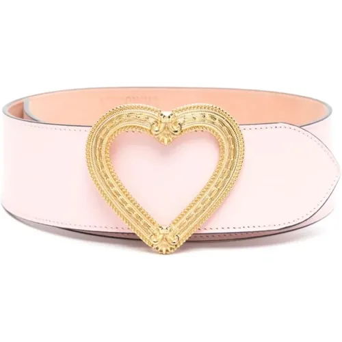 Leather Belt with Heart-Shaped Buckle , female, Sizes: S, M - Moschino - Modalova